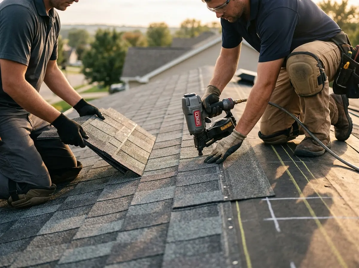 Professional roofer working on a residential roof in Peekskill